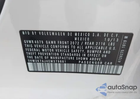 2014 Volkswagen Jetta 2.0L S z USA, uszkodzony, nr VIN 3VW2K7AJ4EM379881